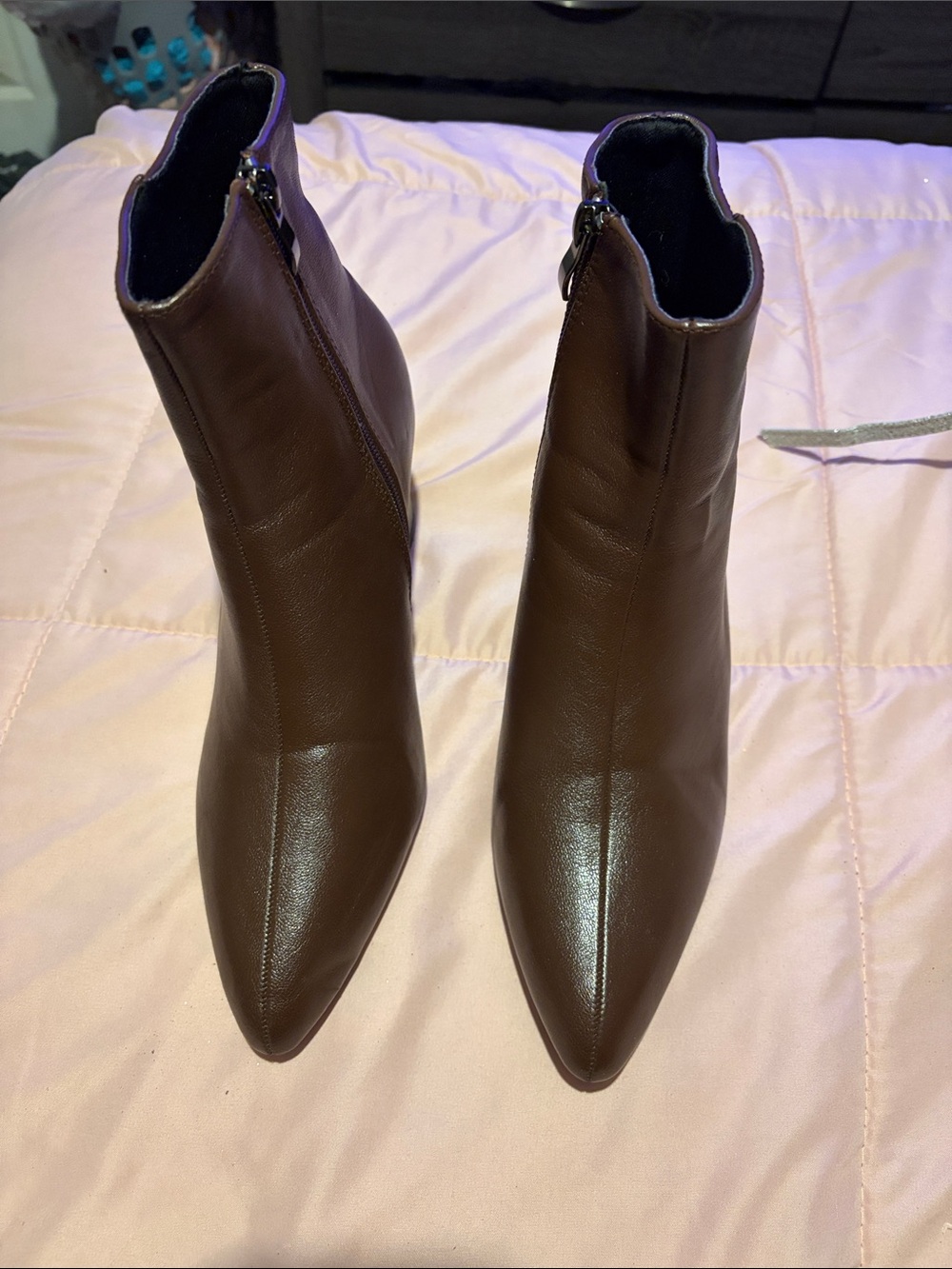 Women's Brown Pointed-Toe Ankle Boots - Leather Look